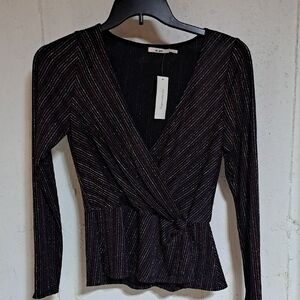 Miami Black Wrap Fitted 3/4 Sleeve Blouse